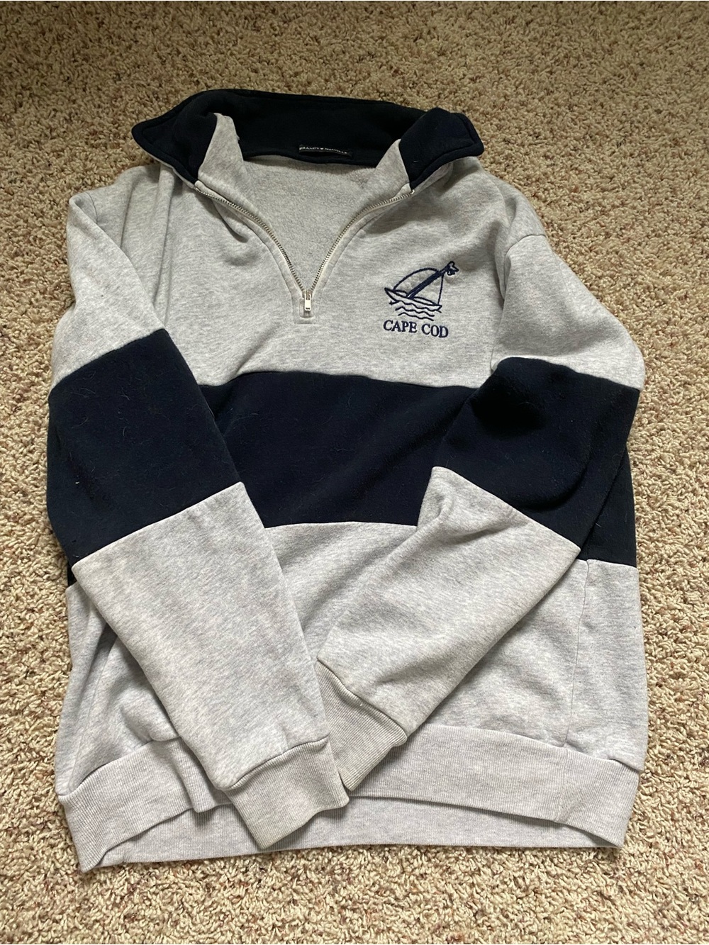 Brandy Melville Gray & Navy Zip-Front Pullover